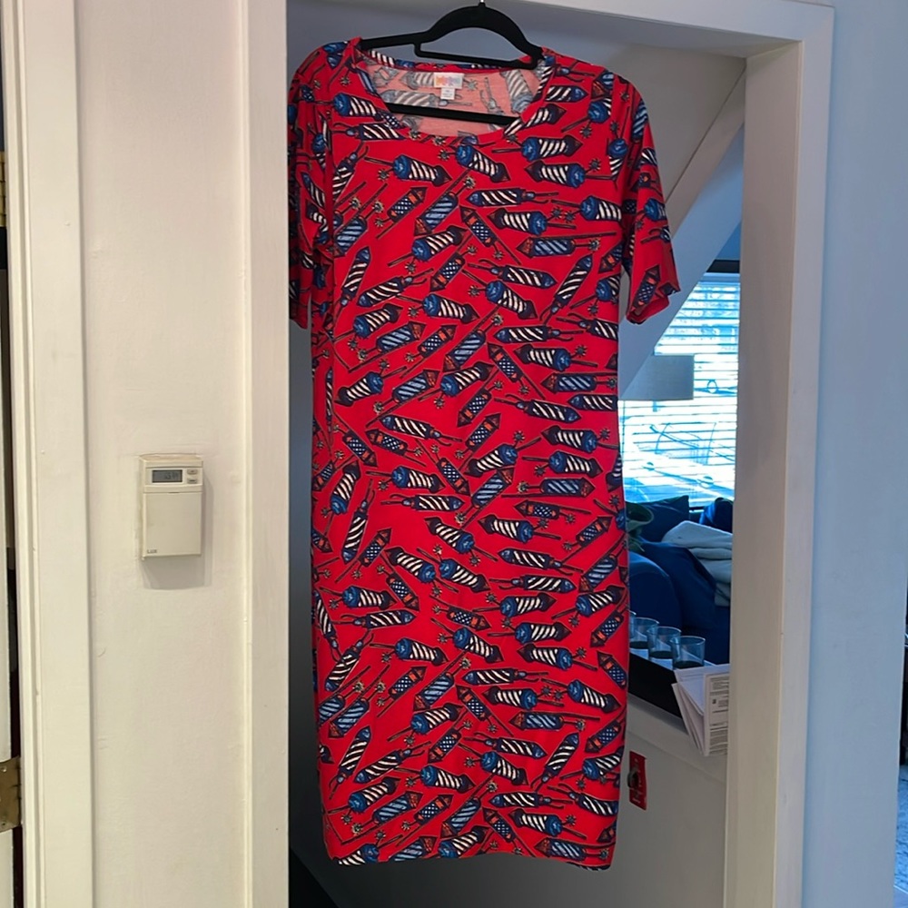 Lularoe Julia firecrackers sheath midi dress